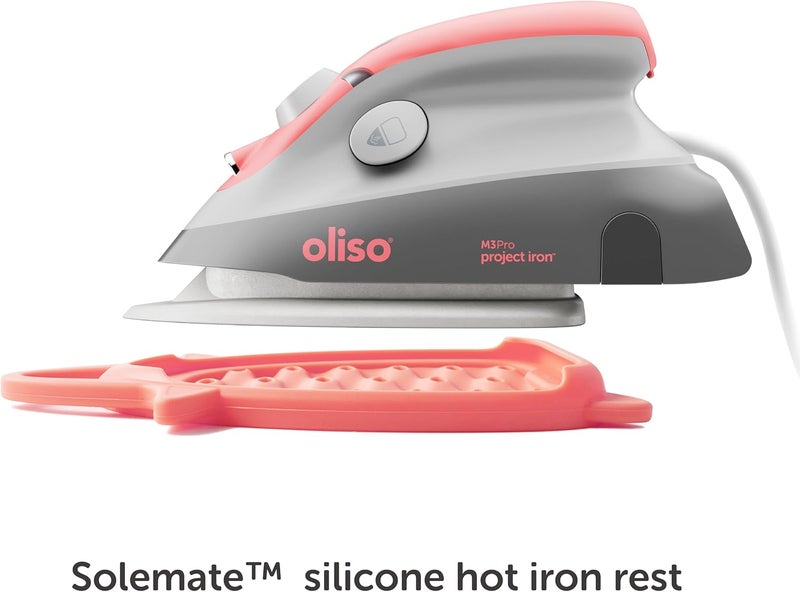 Oliso M3Pro Project Steam Iron with Solemate – 1000W Ceramic Soleplate Iron and LED Light for Sewing, Quilting, Crafting, and Travel – Coral - Image 5